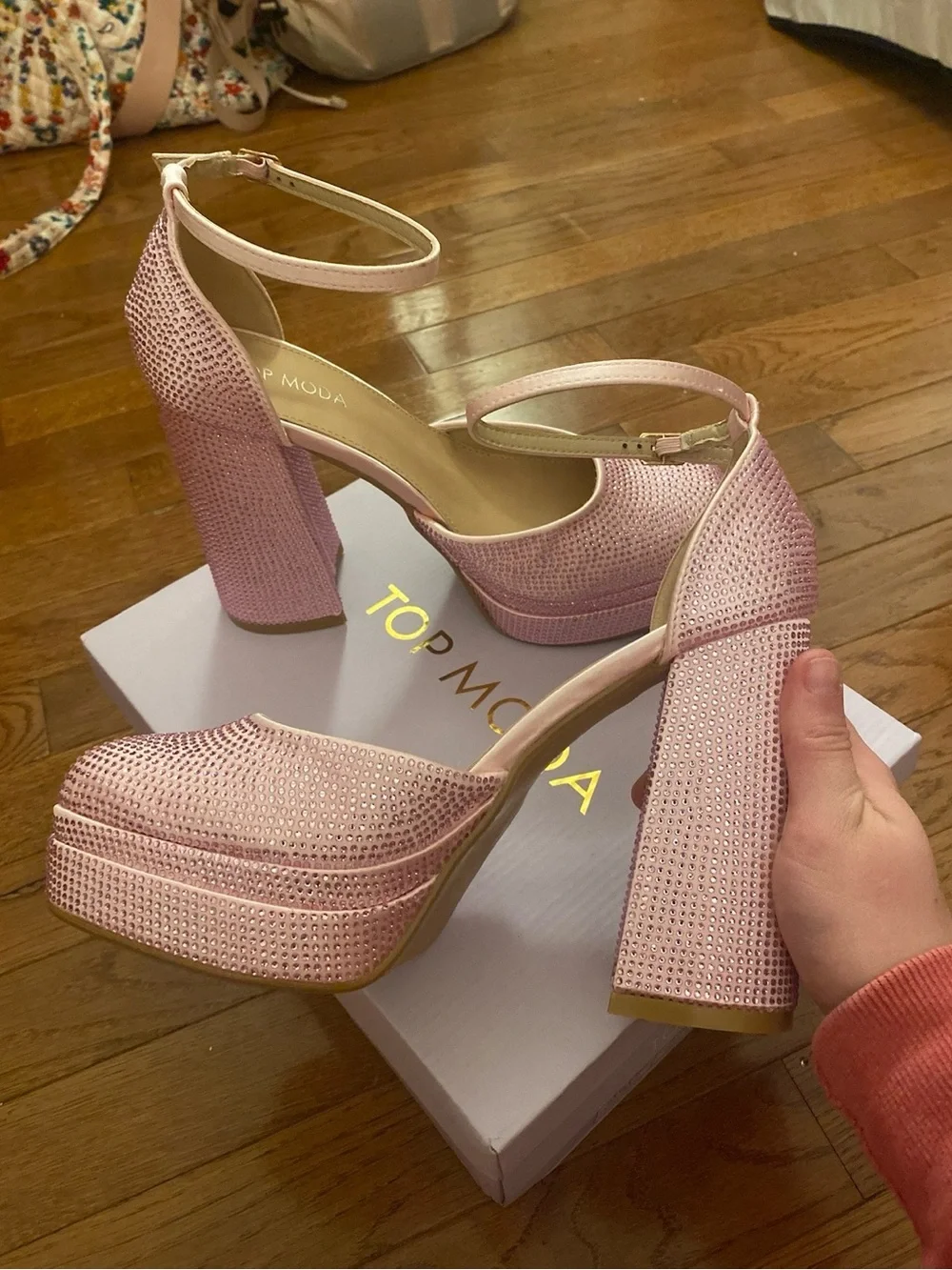Women's Pink Platform Ankle-Strap Heels